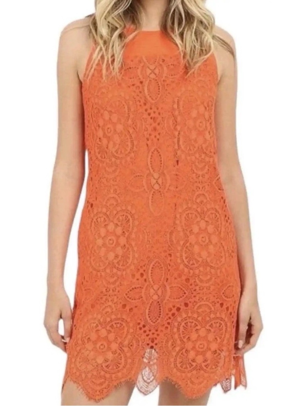Trina Turk Emerson Lace Overlay Orange Mini Dress Silk lined size 2